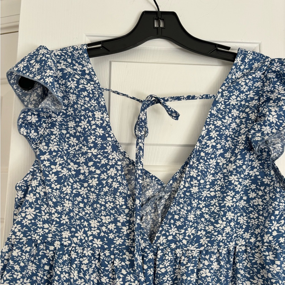 Floral Blue Dress with Tie Back